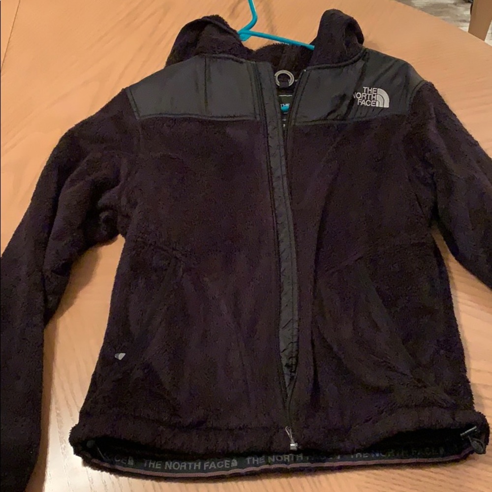 Black hooded north face jacket